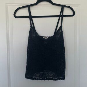 PINK Victoria’s Secret Pretty Perfect Black Lace Tank Top – Size Medium